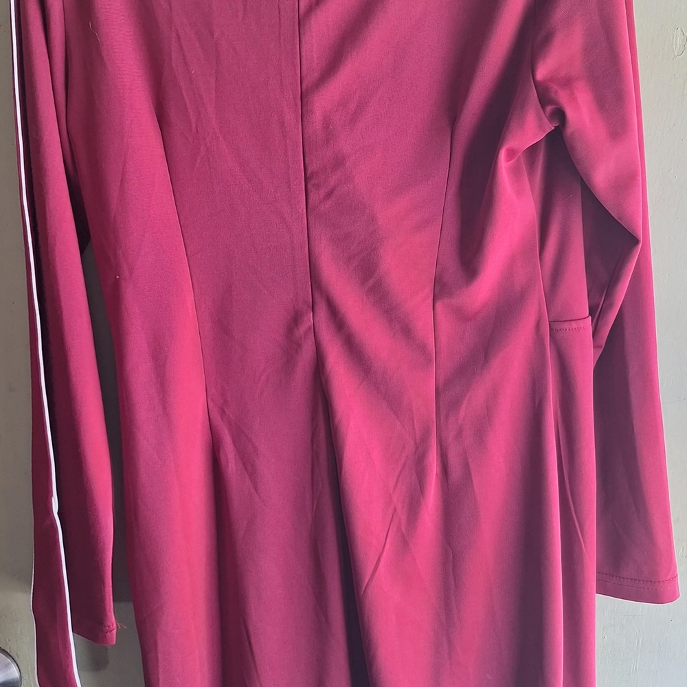 Womens Burgundy Midi Dress with White Piping - Picture 4 of 4